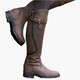 Women's tall riding boots with buckle straps, panelled shafts and flat textured soles