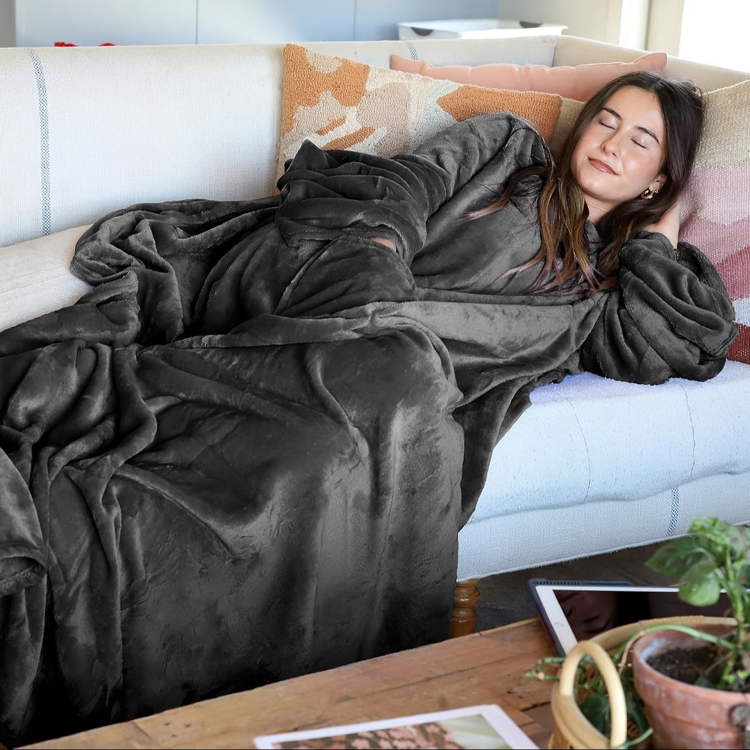 Plush Wearable Blanket with Sleeves