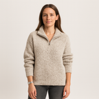 Women's knitted half-zip jumper with mock neck and long sleeves