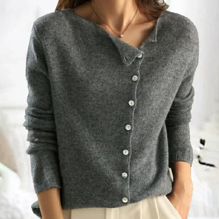 Women's plain long sleeve button-front cardigan