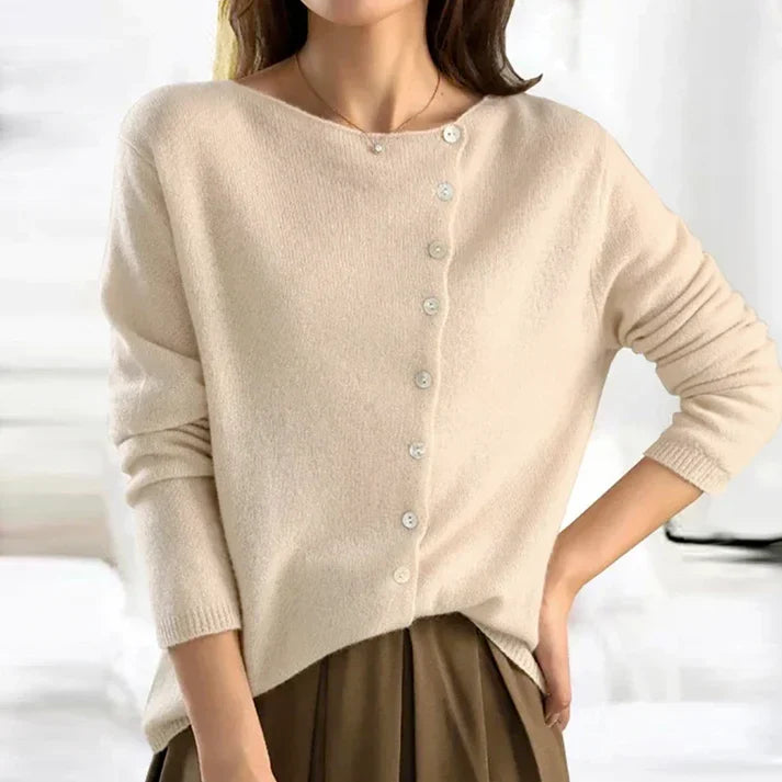 Women's plain long sleeve button-front cardigan