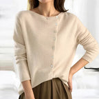 Women's plain long sleeve button-front cardigan