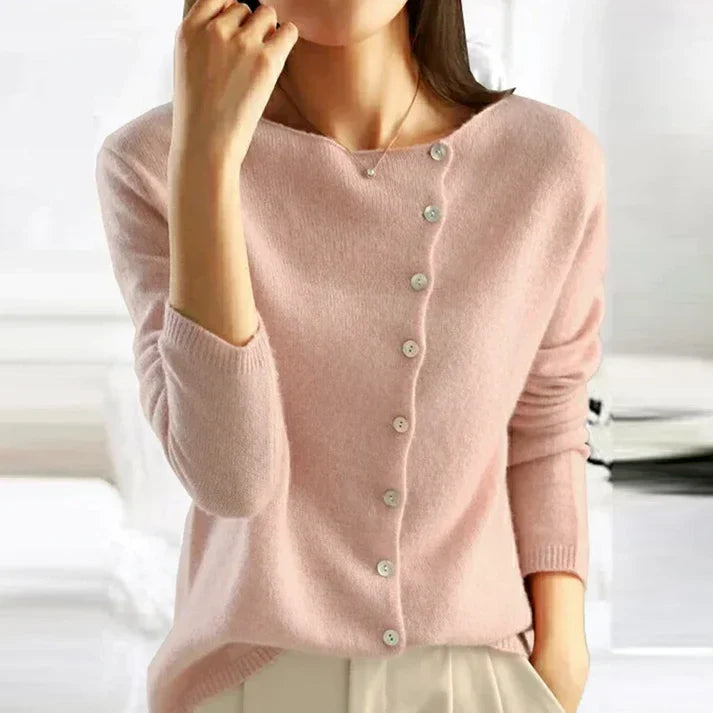 Women's plain long sleeve button-front cardigan