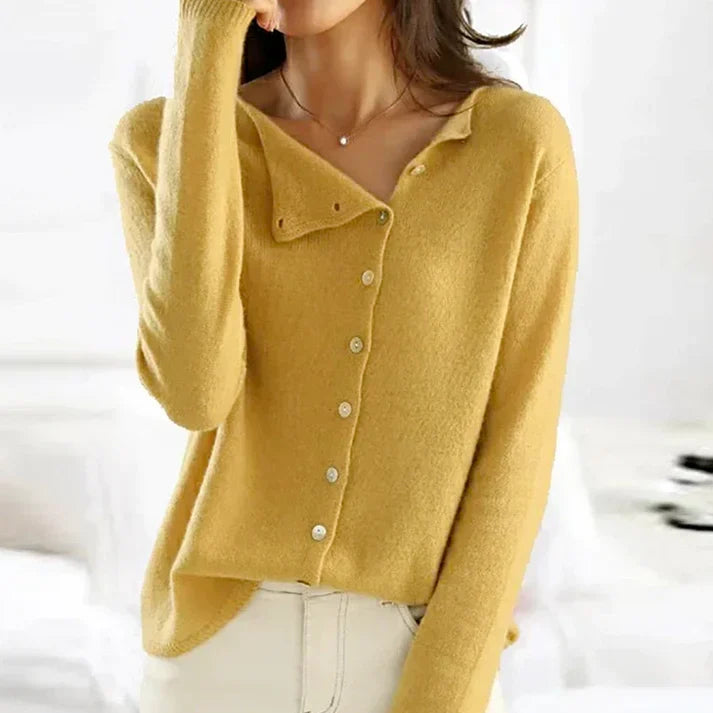 Women's plain long sleeve button-front cardigan