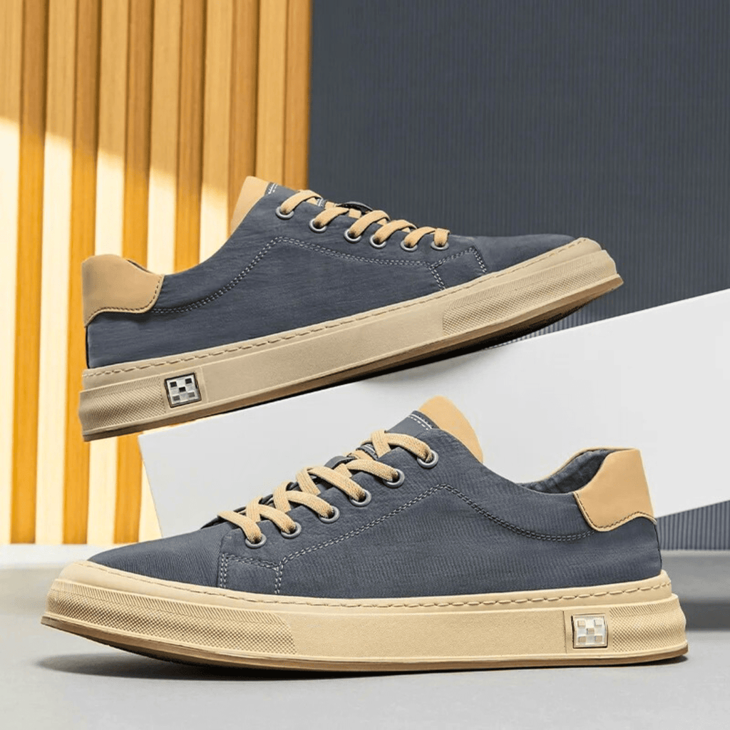 Low top lace-up sneaker with contrast flat sole