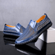 Woven slip-on loafers with moc toe and contrast stitched sole