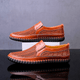Woven slip-on loafers with moc toe and contrast stitched sole