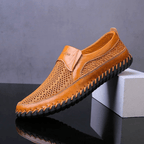 Woven slip-on loafers with moc toe and contrast stitched sole