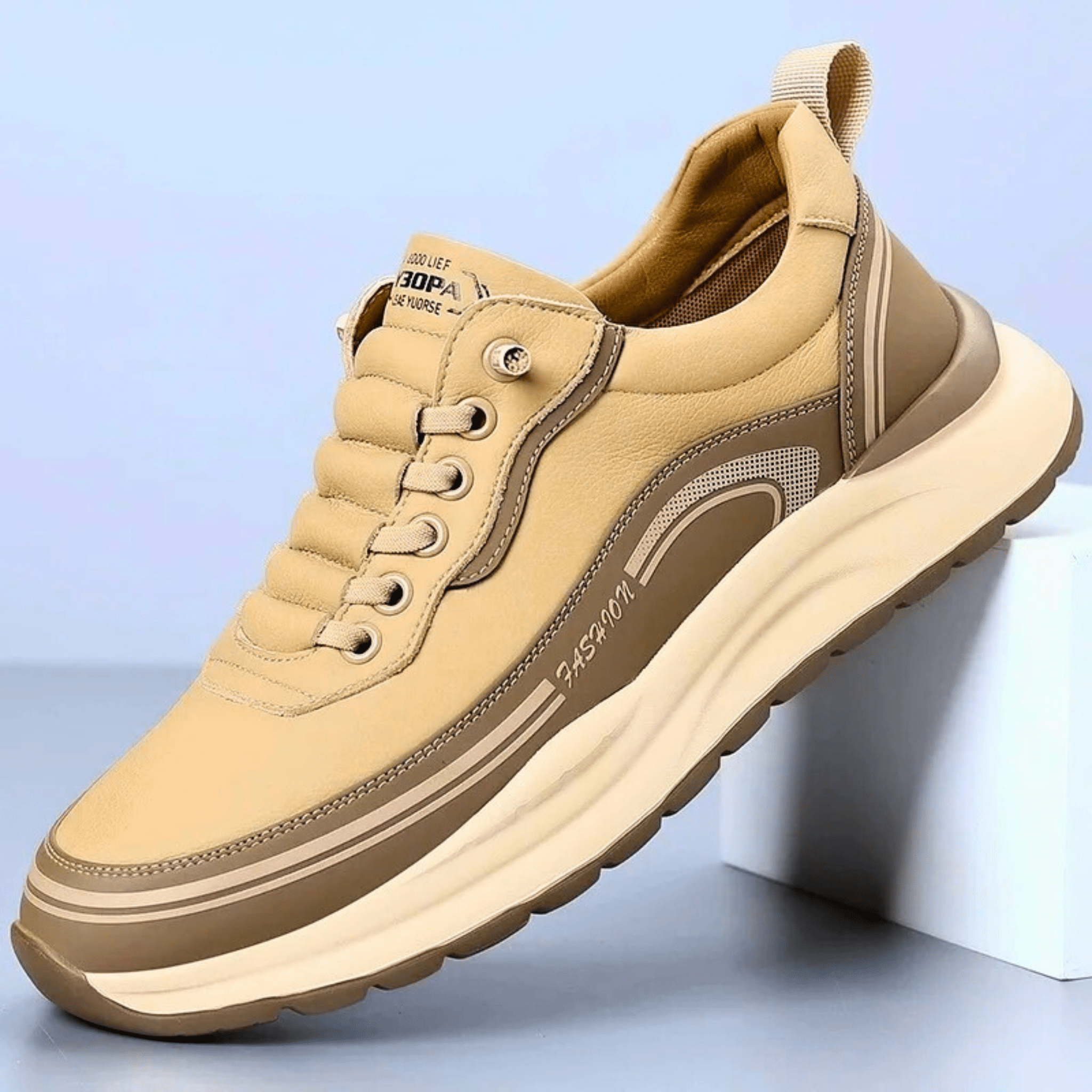 Panelled lace-up trainers with chunky contrast soles