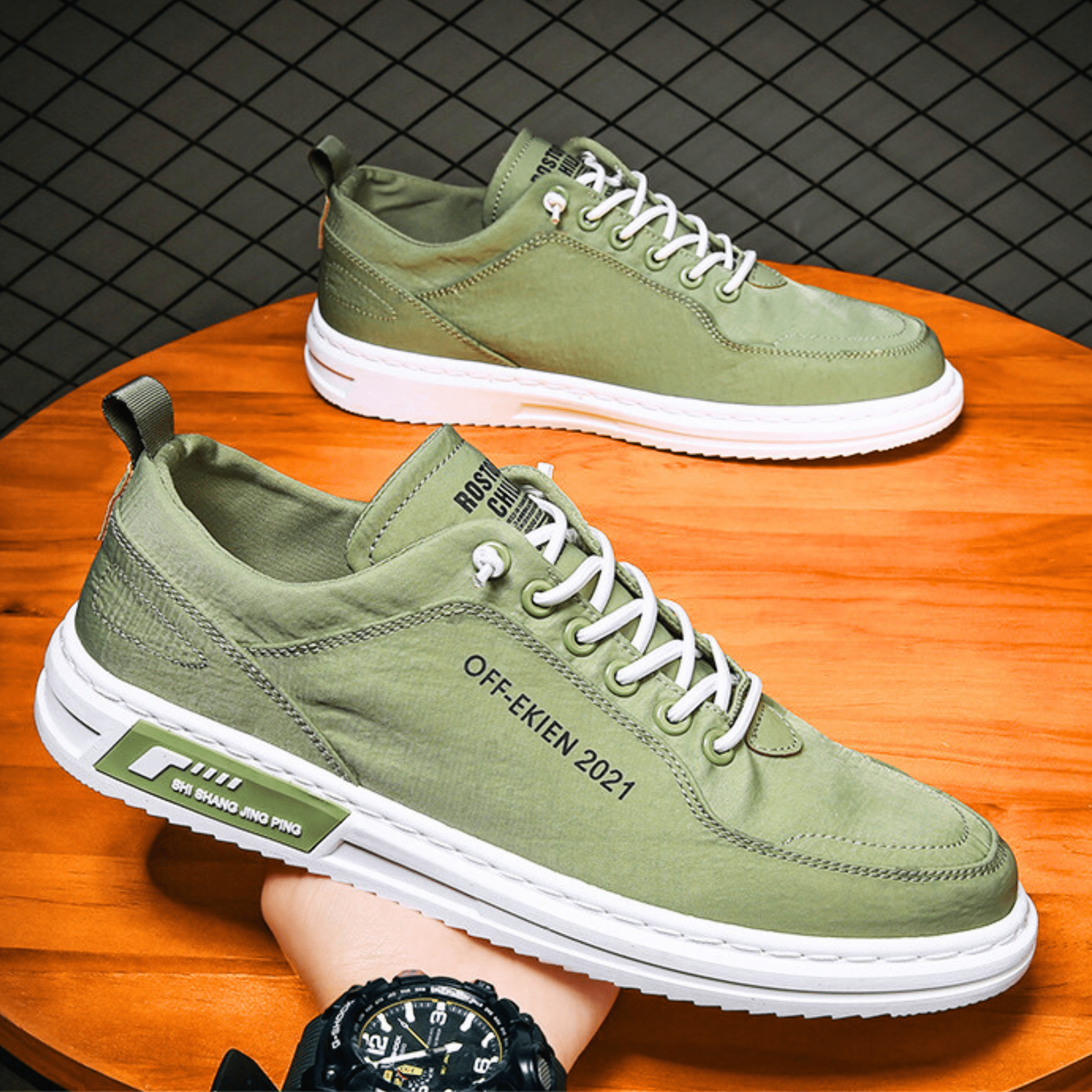 Low top lace-up sneakers with panelled upper and contrast sole