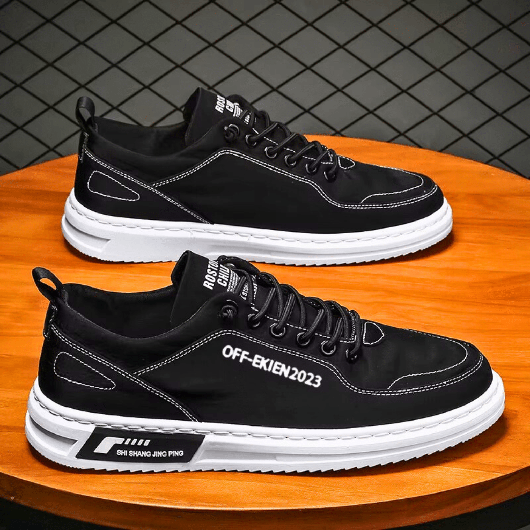 Low top lace-up sneakers with panelled upper and contrast sole