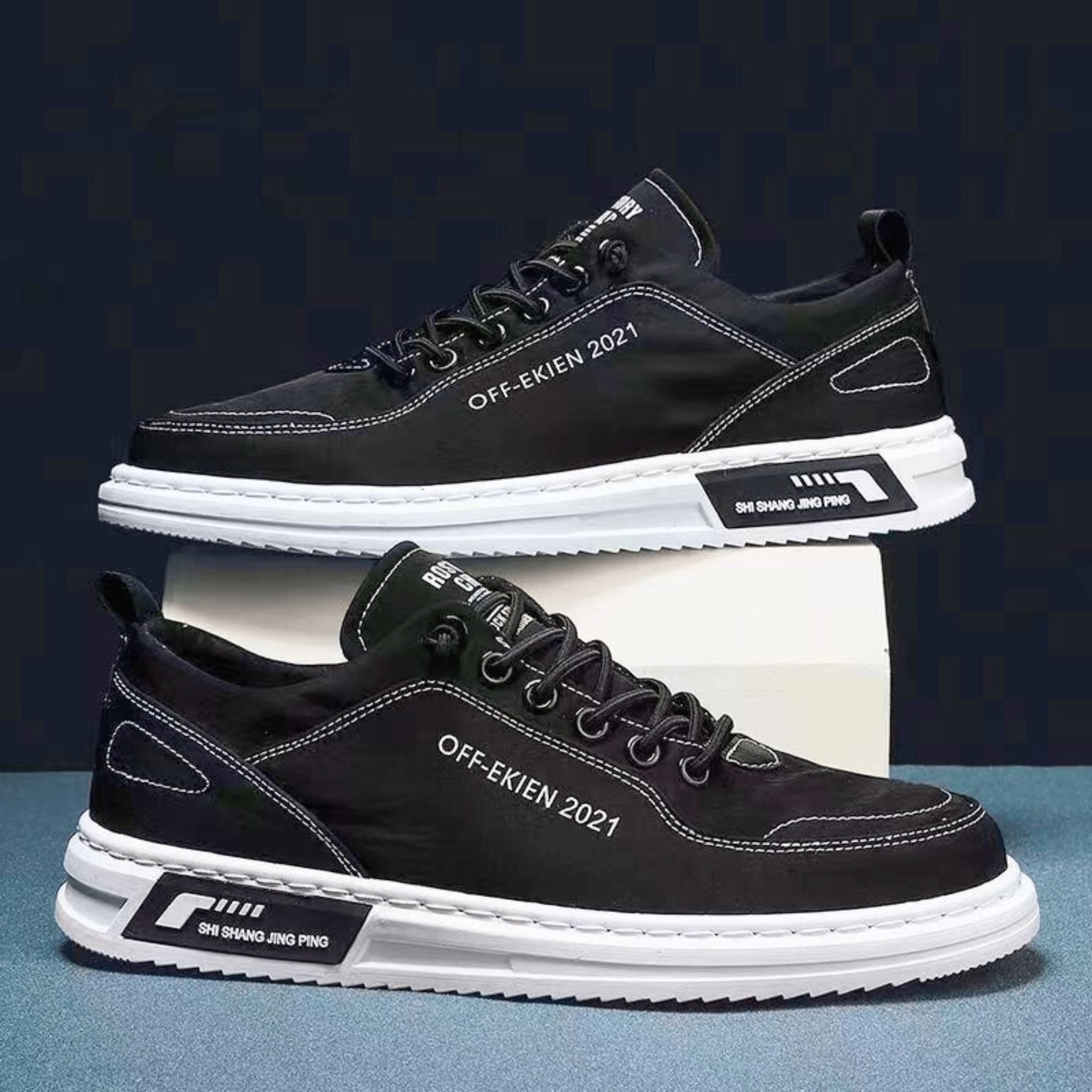 Low top lace-up sneakers with panelled upper and contrast sole
