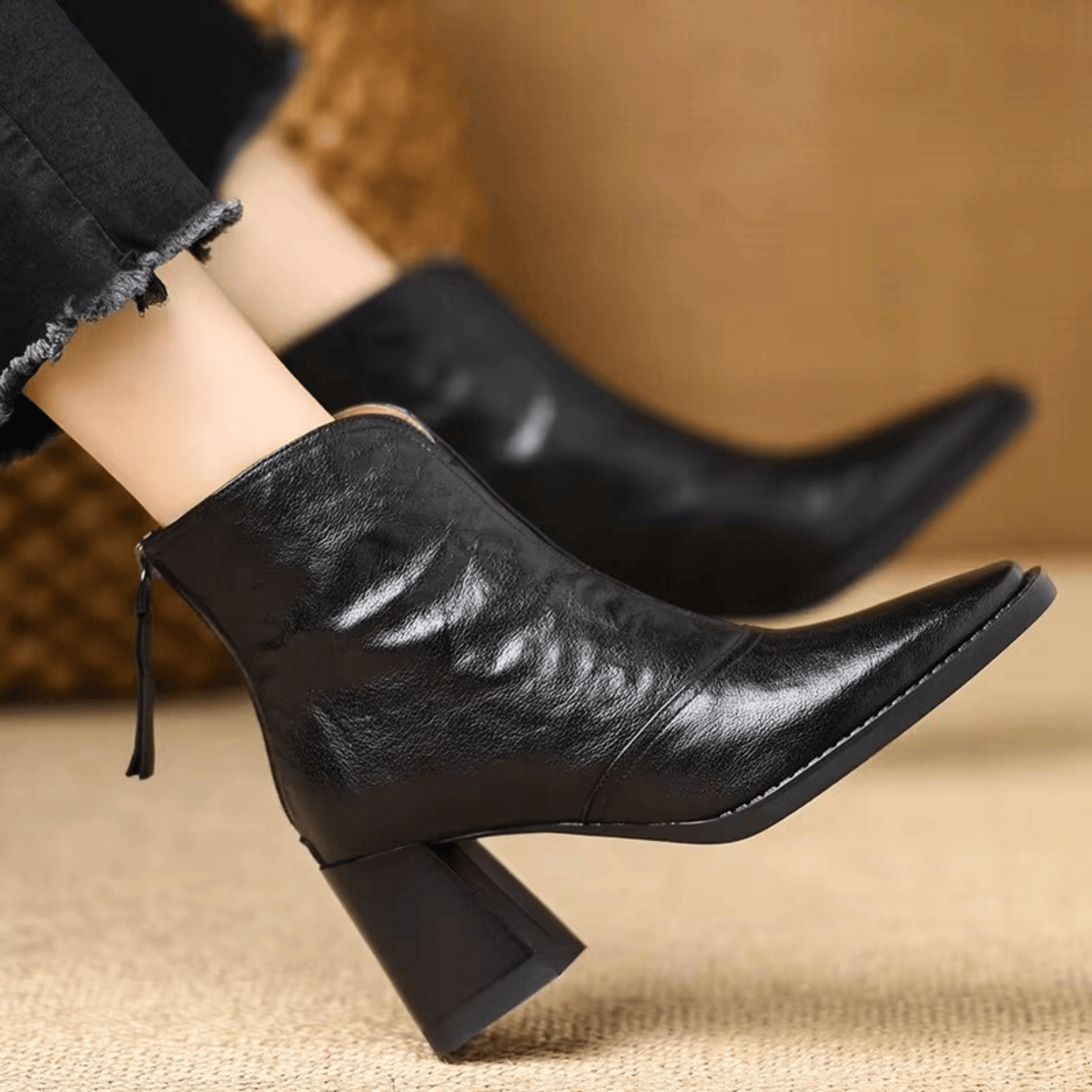 Women's ankle boots with a square toe and mid block heel