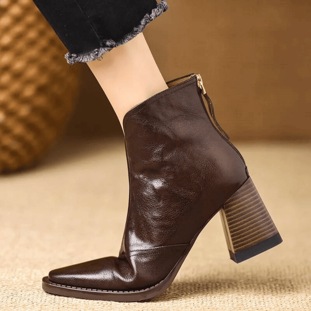 Women's ankle boots with a square toe and mid block heel