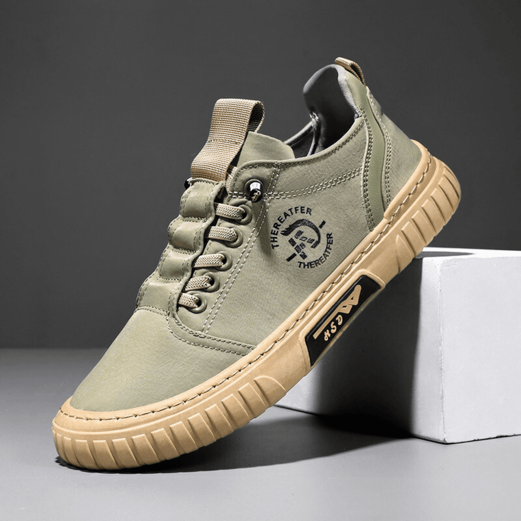 Casual lace-up sneaker with stitched panels and textured sole