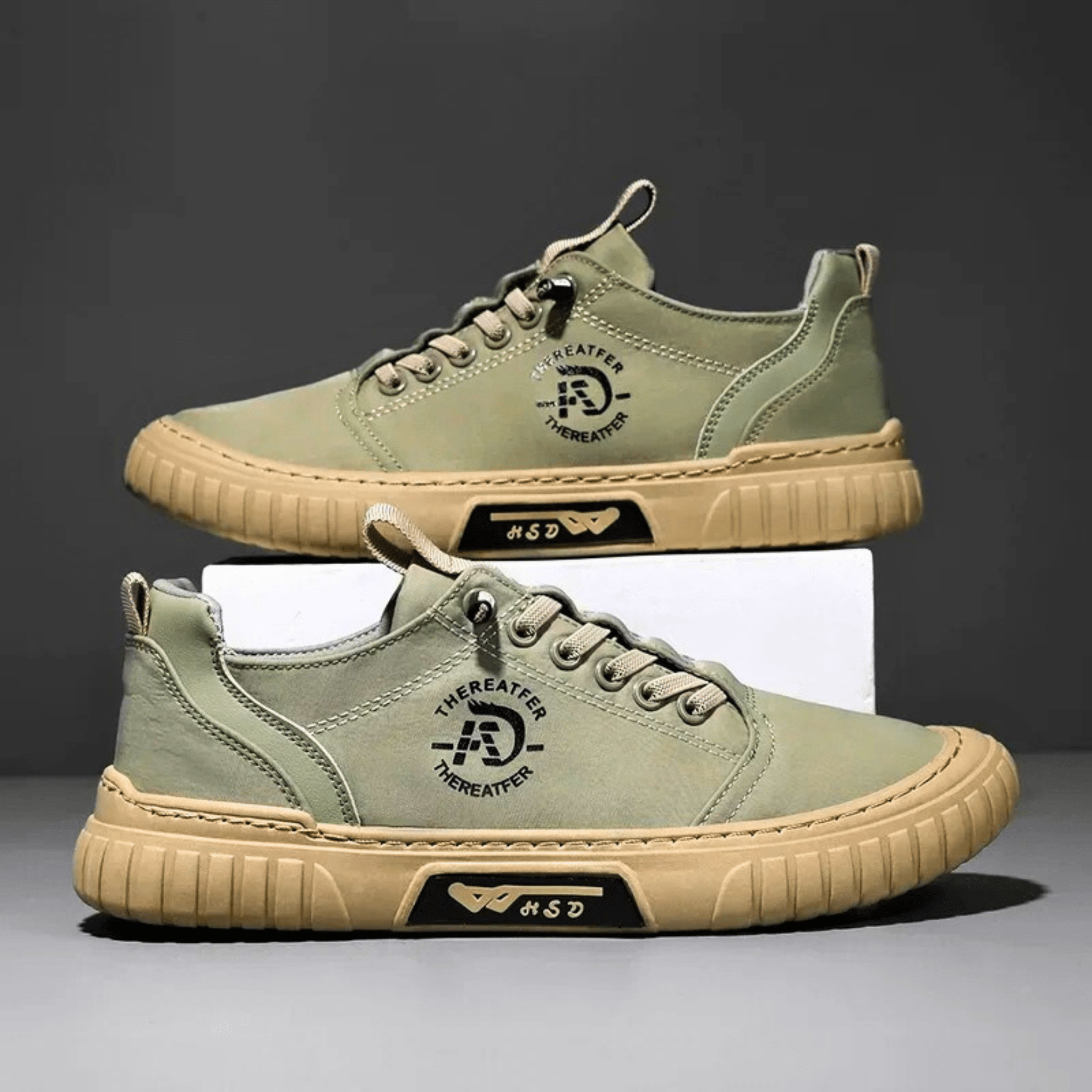 Casual lace-up sneaker with stitched panels and textured sole