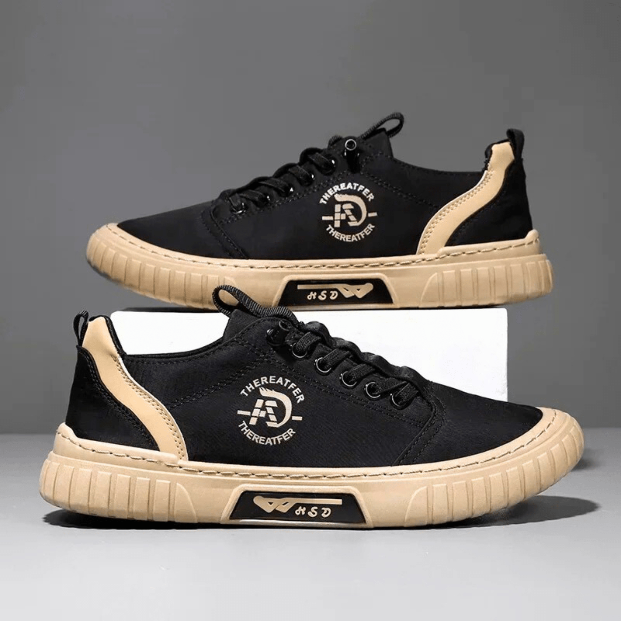 Casual lace-up sneaker with stitched panels and textured sole