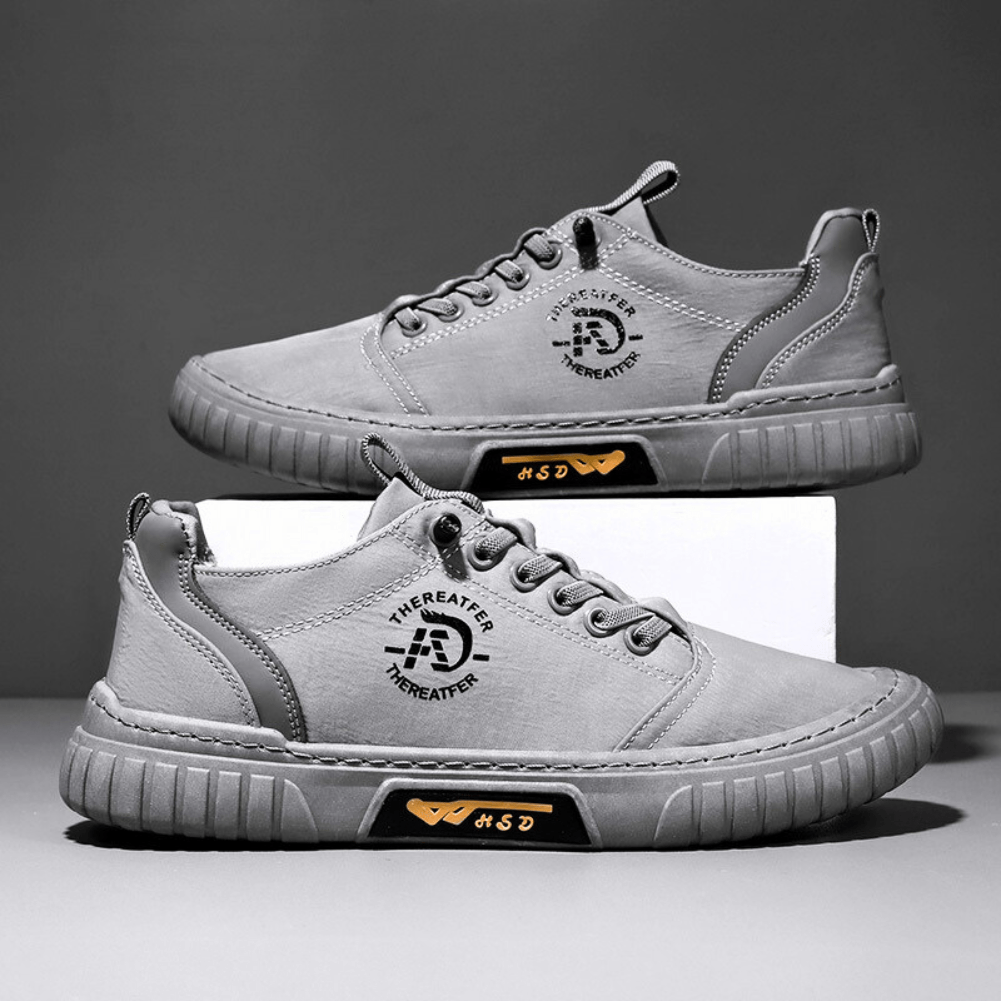 Casual lace-up sneaker with stitched panels and textured sole