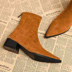 Women's pointed-toe ankle boots with a block heel and side zip