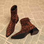Women's pointed-toe ankle boots with a block heel and side zip