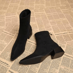 Women's pointed-toe ankle boots with a block heel and side zip