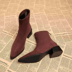 Women's pointed-toe ankle boots with a block heel and side zip