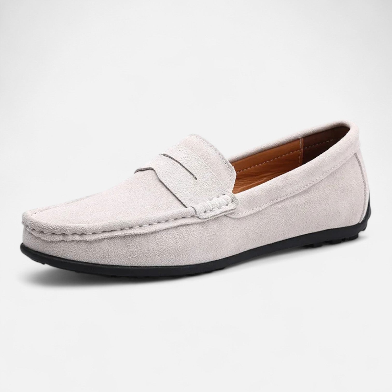 Men's slip-on suede loafers with moccasin stitching