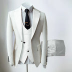 Men's three-piece slim fit suit with notched lapel jacket, waistcoat and trousers