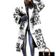 Women's oversized long coat with lapels, button front and checked colour-block design