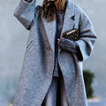 Women's oversized long coat with lapels, button front and checked colour-block design
