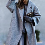 Women's oversized long coat with lapels, button front and checked colour-block design