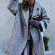 Women's oversized long coat with lapels, button front and checked colour-block design
