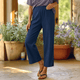 Women's cropped trousers with elastic waist and side hem slits