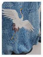 Women's blue crane print off-shoulder sweatshirt