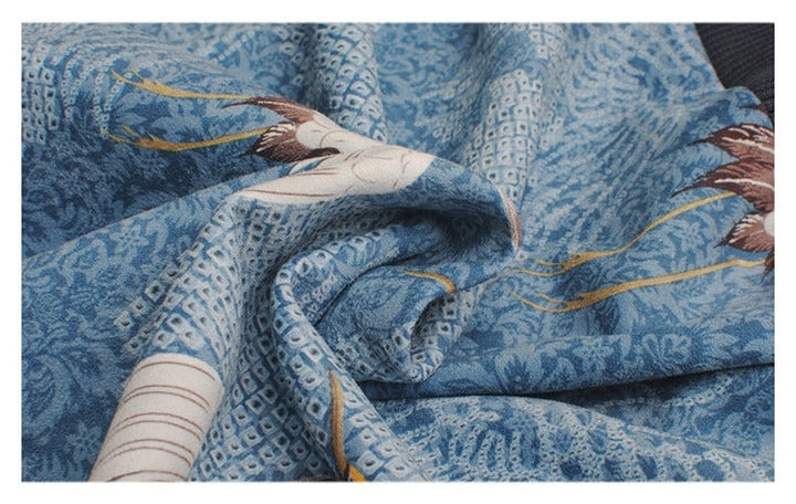 Women's blue crane print off-shoulder sweatshirt