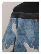 Women's blue crane print off-shoulder sweatshirt
