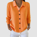 Women's collared button front knit cardigan with long sleeves
