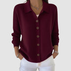 Women's collared button front knit cardigan with long sleeves