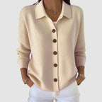 Women's collared button front knit cardigan with long sleeves