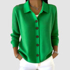 Women's collared button front knit cardigan with long sleeves