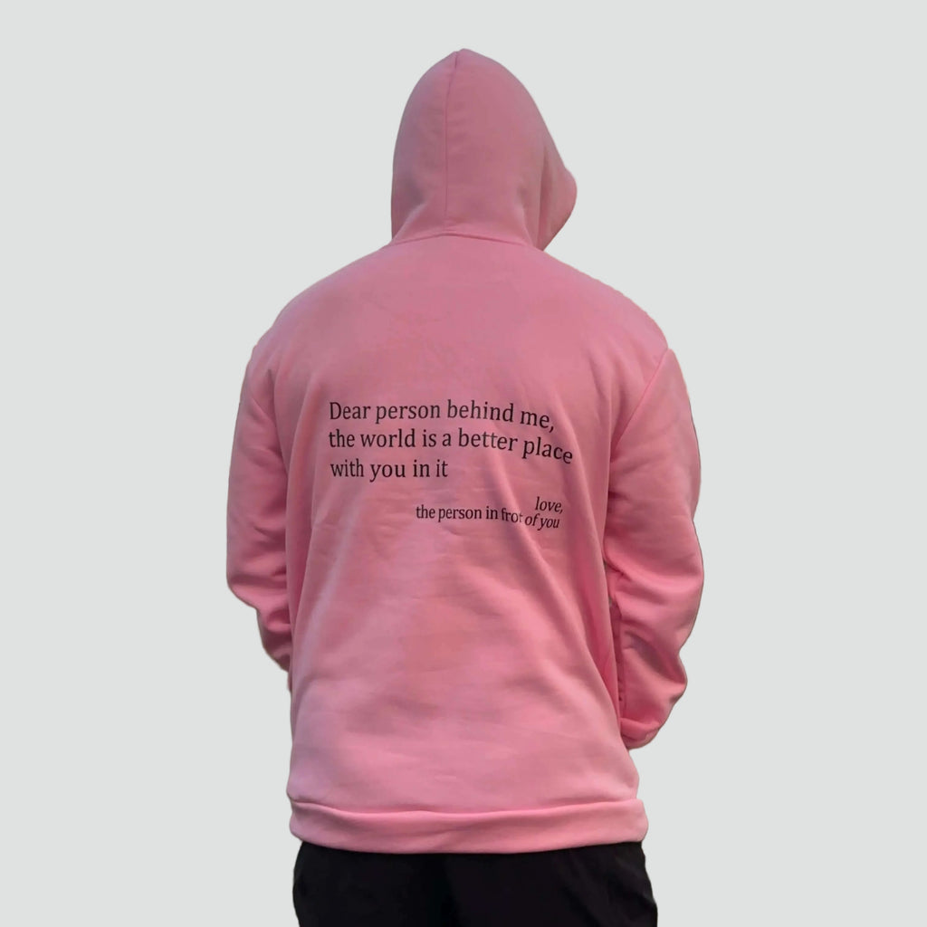 Unisex oversized hoodie with hood, kangaroo pocket and front and back text print