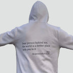 Unisex oversized hoodie with hood, kangaroo pocket and front and back text print