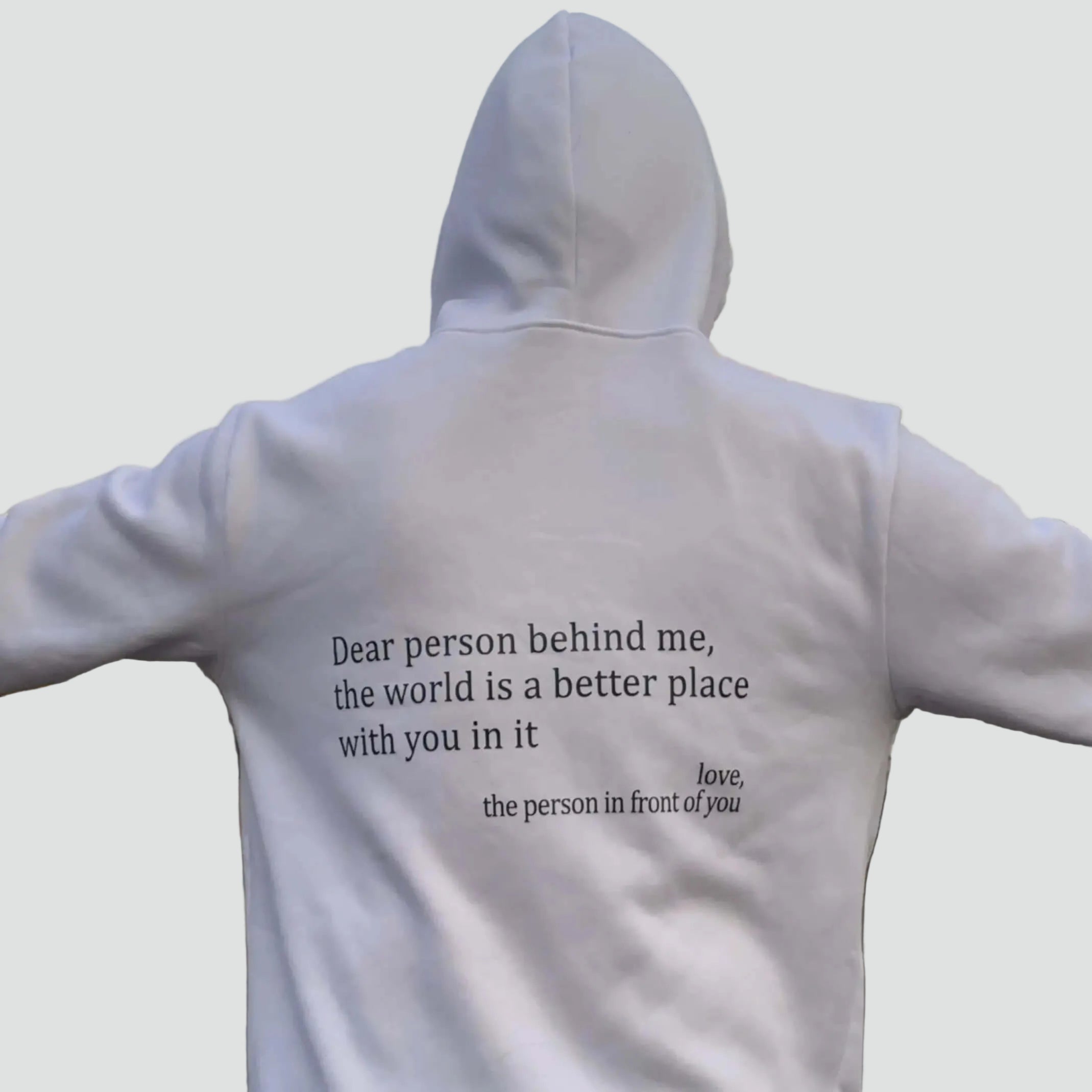 Unisex oversized hoodie with hood, kangaroo pocket and front and back text print