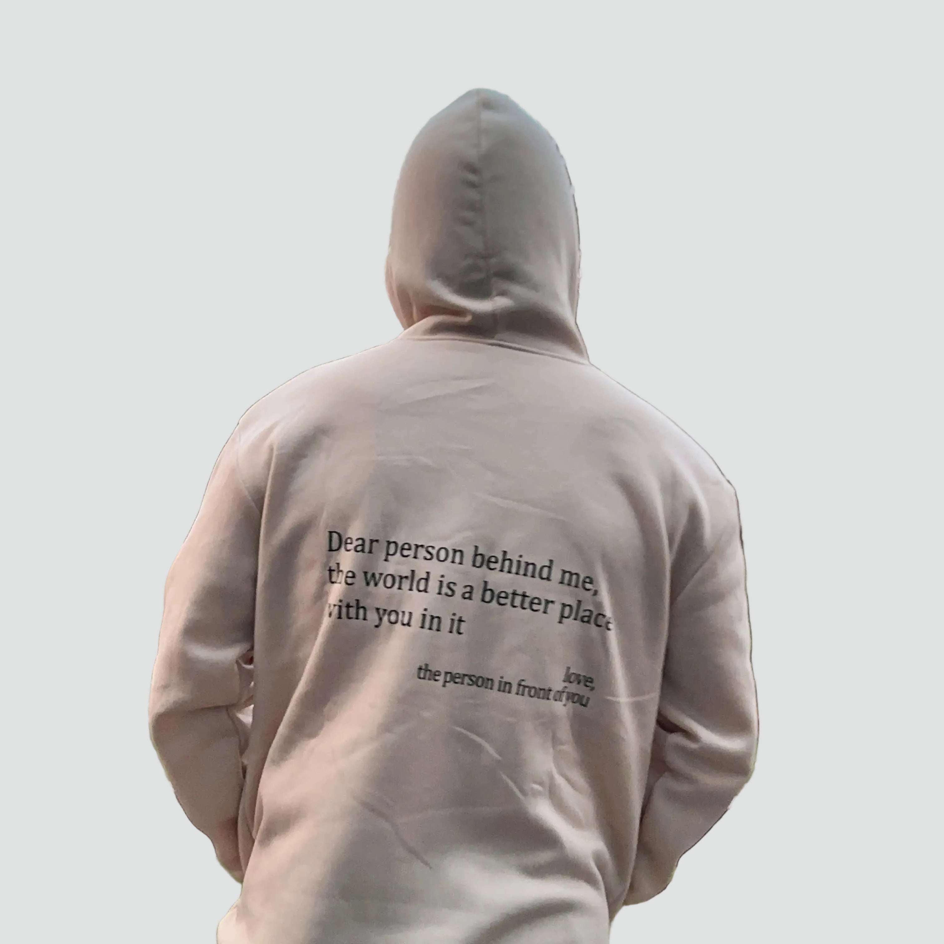 Unisex oversized hoodie with hood, kangaroo pocket and front and back text print