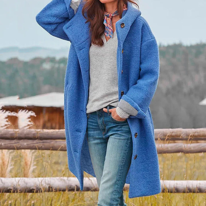 Women's Long Hooded Wool-Look Coat