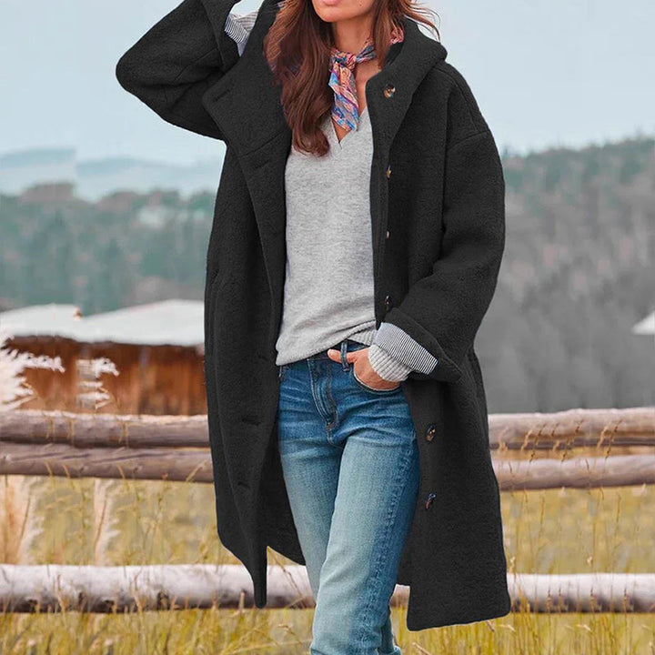 Women's Long Hooded Wool-Look Coat