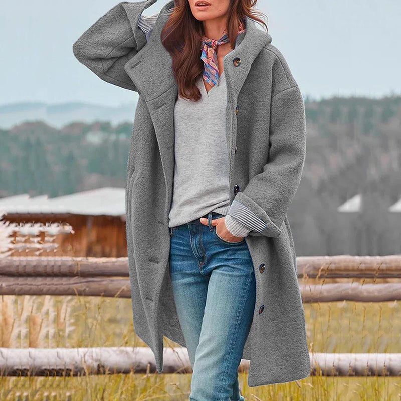 Women's Long Hooded Wool-Look Coat