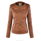 Women's hooded moto jacket with zip front and zipped pockets