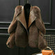 Women's oversized jacket with fur-textured collar, lapels and diagonal zip front