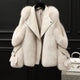 Women's oversized jacket with fur-textured collar, lapels and diagonal zip front